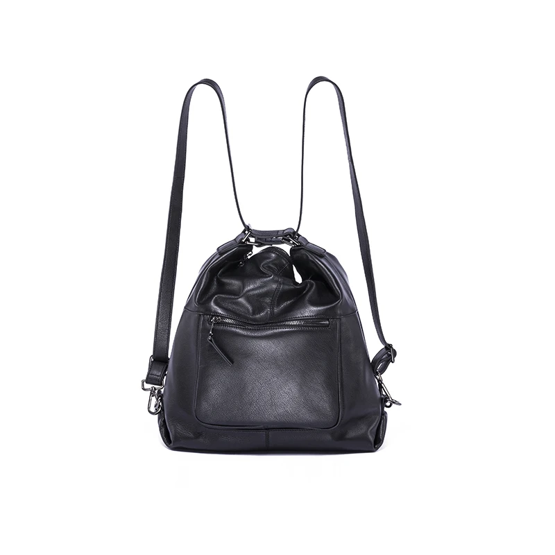 
2021 Stylish Black Soft Tote Handbags Low MOQ Customized OEM Fashion Genuine Leather Multifunctional Backpack with Brand Name 