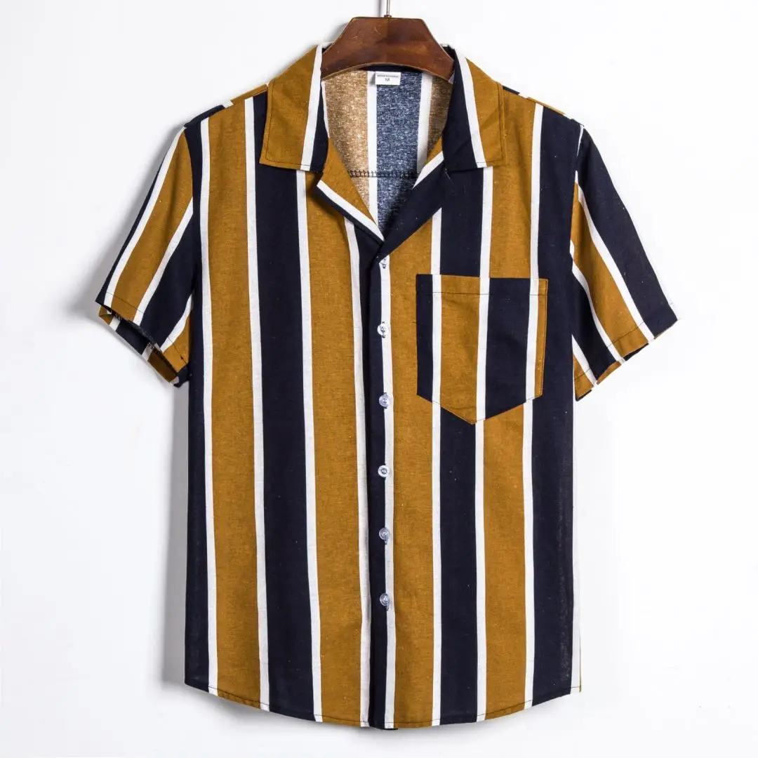 Мужская рубашка с цветочным принтом, стильная рубашка большого размера с коротким рукавом, с вертикальным принтом в виде барного смокинга, на лето (1600208309913)
