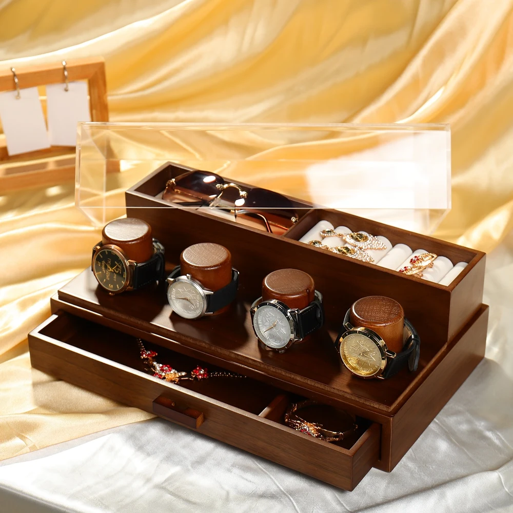 Luxury Custom Logo Watch Box Watch Gift Box Wood Case Packaging Watch Boxes Cases with The Drawer Wooden Handmade Wooden Carton