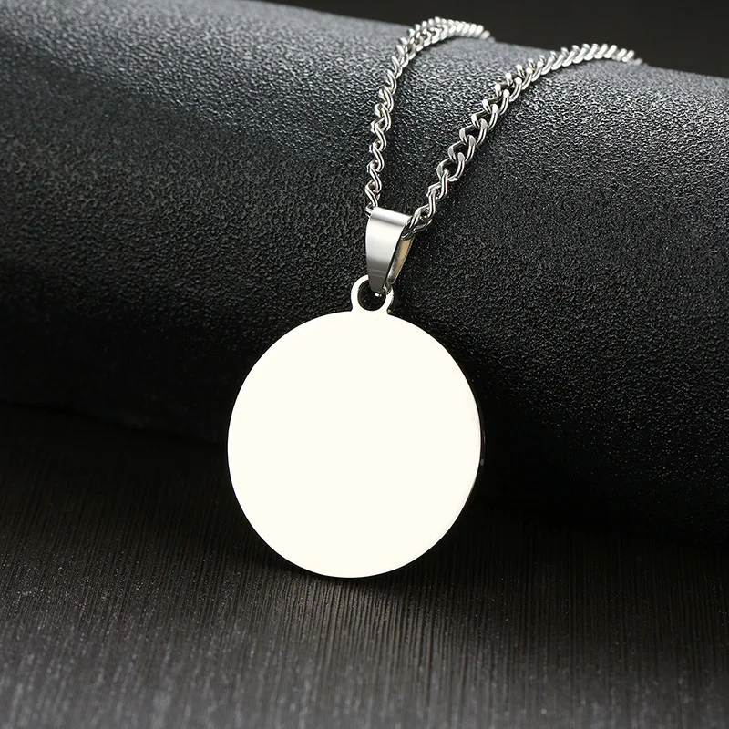 Custom jewelry making engraved logo stainless steel gold plated blank round disc pendant necklace