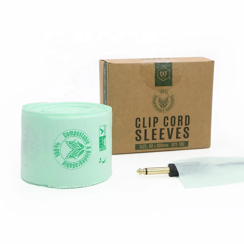 Custom Free Sample 60*800 MM Disposable biodegradable tattoos machine cover wrap tattoo clip cord sleeves