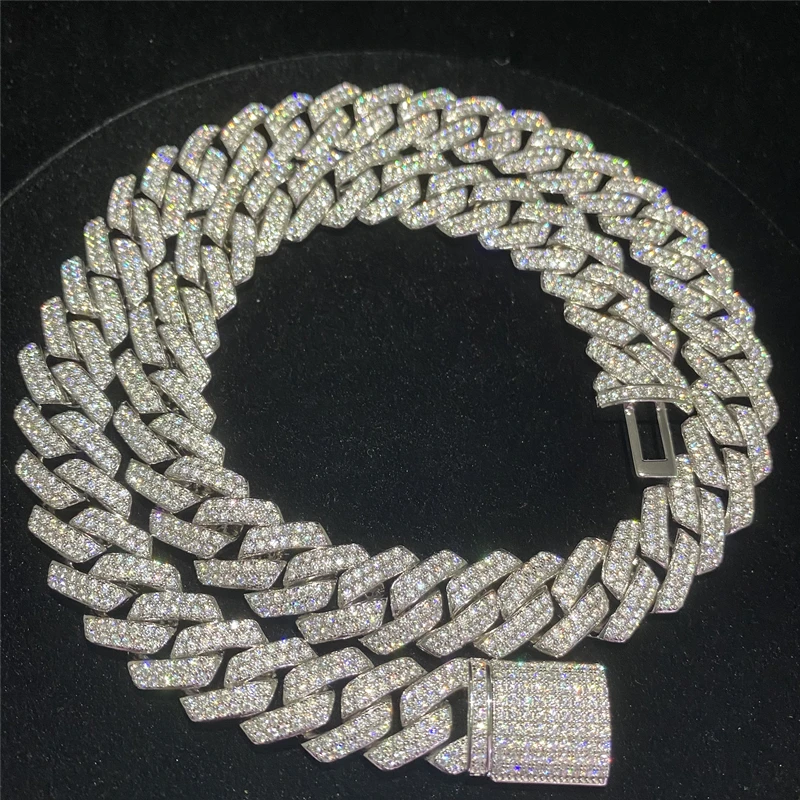 Stock Iced Out VVS Moissanite Cuban Bracelet 925 Silver Bling Moissanite Diamond Cuban Link Chain Hip Hop Men Jewelry Necklace
