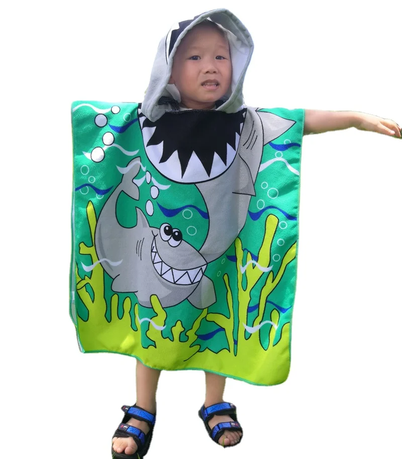 
Kids Microfiber Cartoon Cute Beach Towel Children Summer Fast Dry Hooded Poncho Bath Towels 