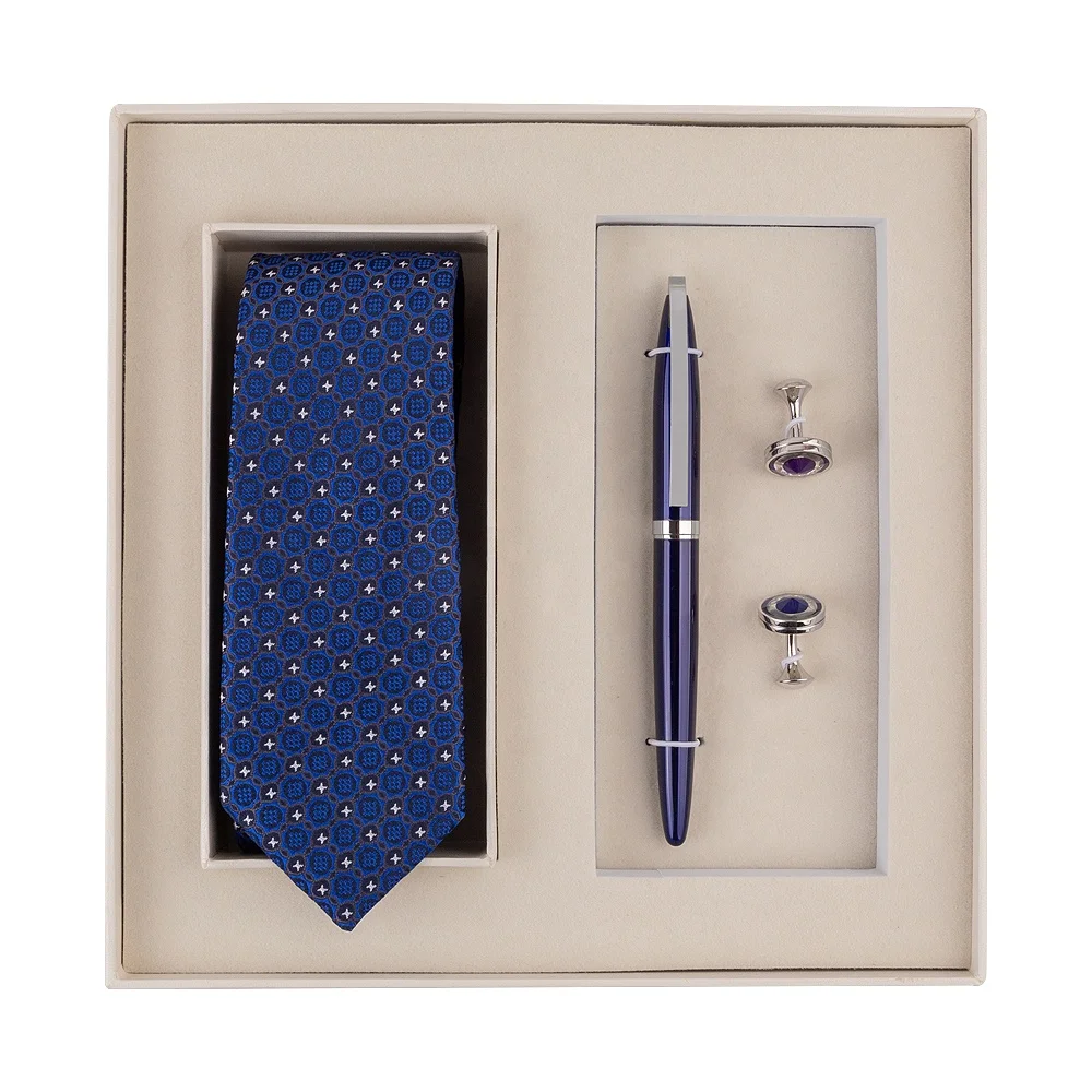 Classic New Year Christmas Gift Set for men father friend colleague client customer with blue metal pen and cufflinks