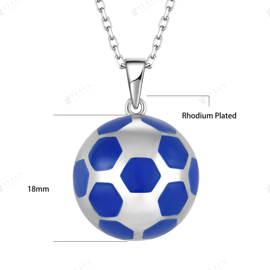 YL JEWELRY Exclusive Football Charms Pendant Platinum Plated 925 Sterling Silver Soccer Ball Pendant for Men