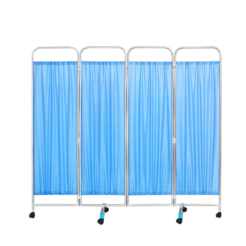 Movable Foldable Hospital Stainless Steel Ward Screen Hospital 4 folds medical folding screen