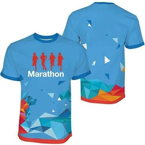 Marathone Running Screen Print T-shirt Sublimation Printing O-neck T-shirt Colorful Design Quick Dry Digital Printing with Your