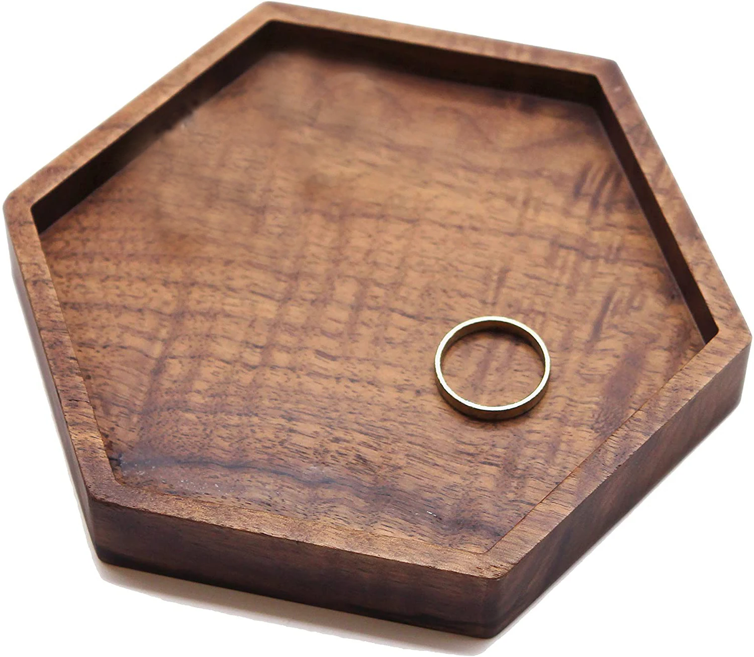 Handmade Wood Wooden Hexagon Jewelry Trinket Key Tray Ring Dish