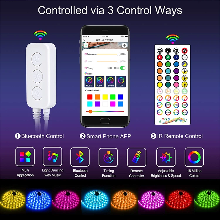 APP bluetooth Led Strip Lights 20m Rgb 5050 Smd Flexible Ribbon Waterproof Rgb Led Light 5m 10m 40 Key Wireless Controller