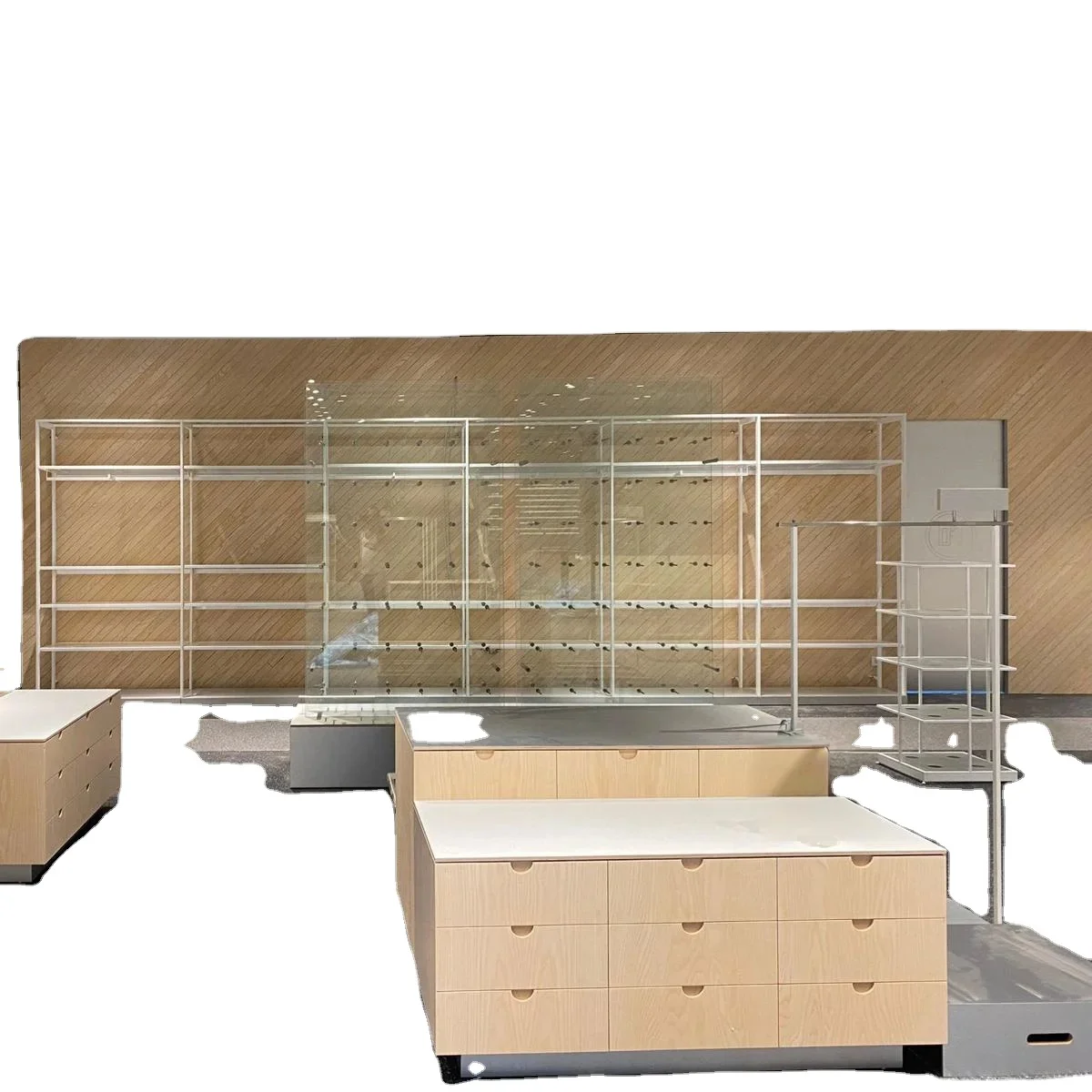 Store Interior Shelf Decoration Retail Wall Mounted Clothing Stand Wall Wooden Panel Perfore Sheets