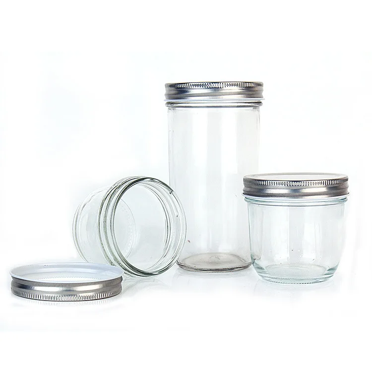 Empty Wide Mouth round Glass Jar 8oz Mason Jar With airtight double lid For Food Jam Honey pickle