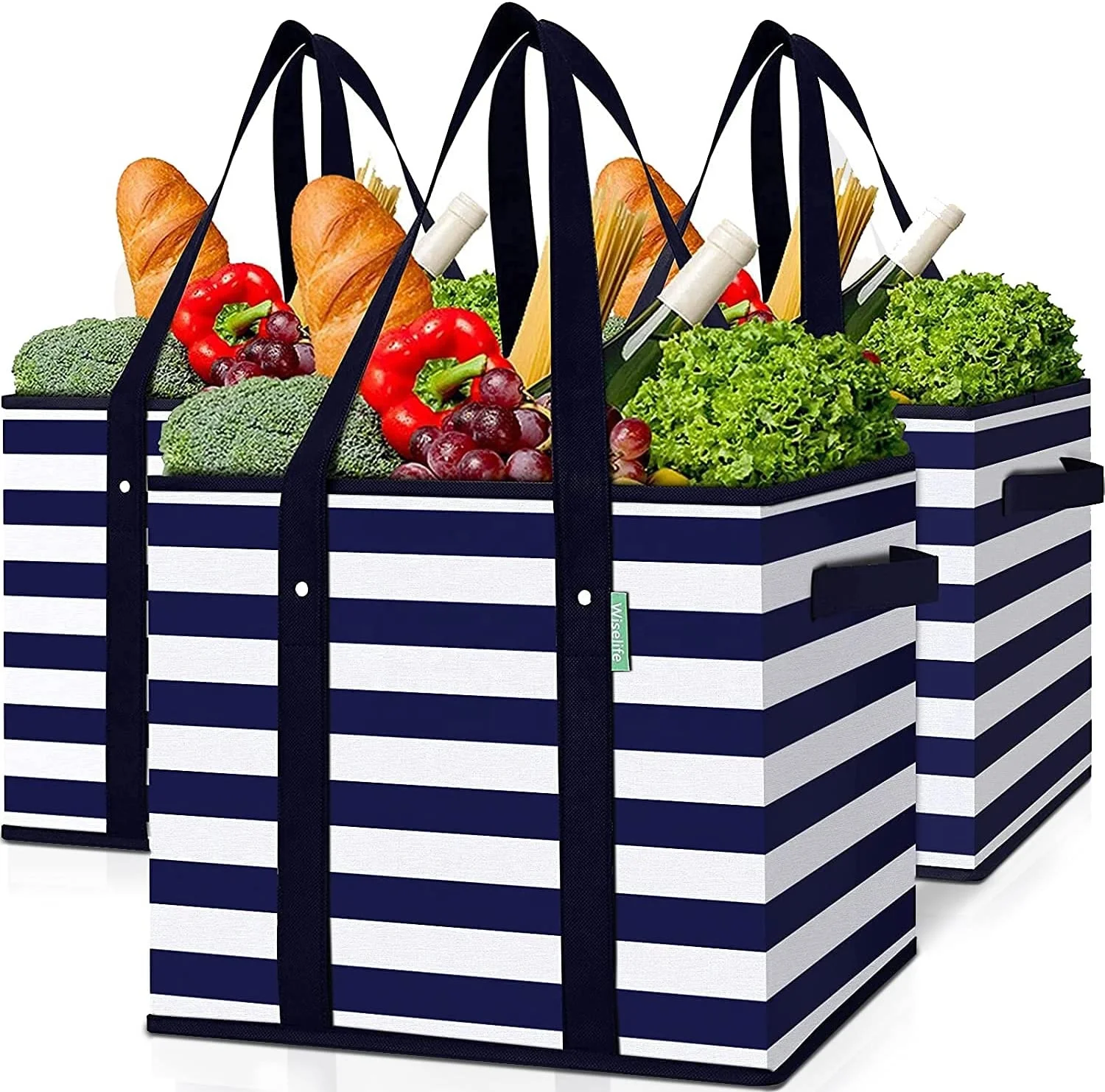 Reusable Grocery Shopping Boxes Custom Reinforced Bottom black white stripes reusable grocery box for Shopping Picnic