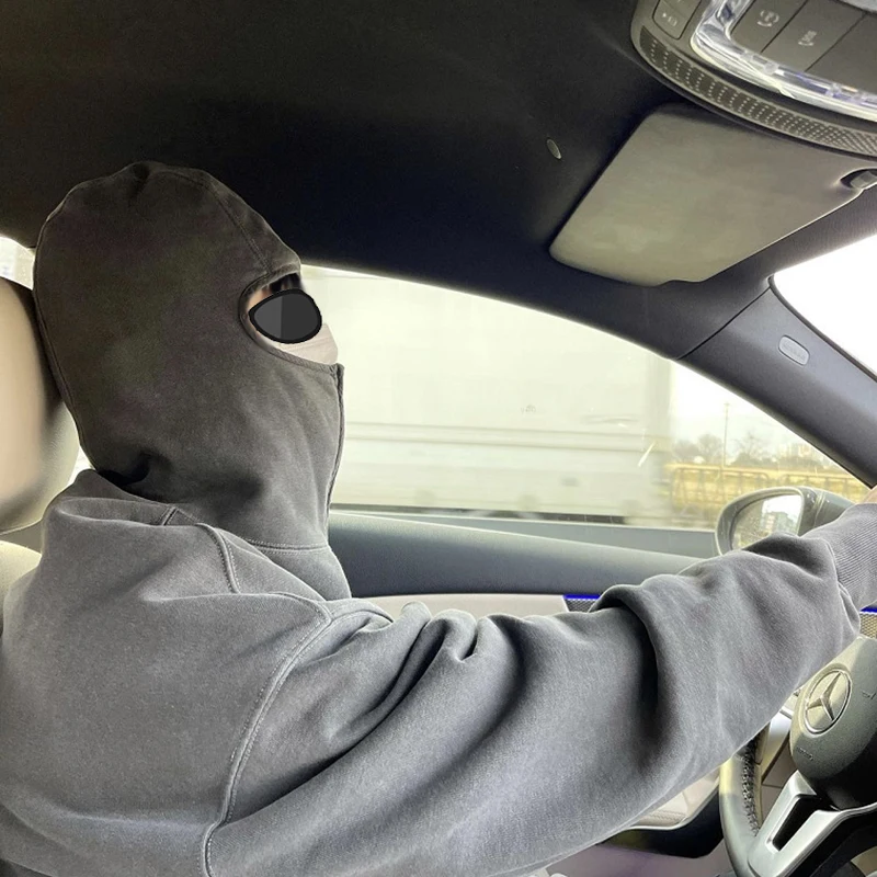 custom Heavyweight vintage blank hooded sweater men Harajuku Punk acid wash full face zip up hoodie with eye holes