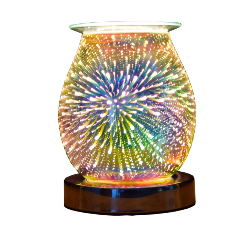 
2021 firework pattern glass aroma wax warmer oil burner lamp with UK USA EURO Australia plug 
