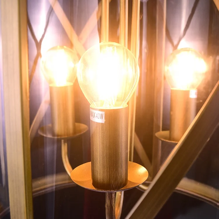 Contemporary european style indoor decorative with antique brass iron frame clear glass shade led chandelier pendant light