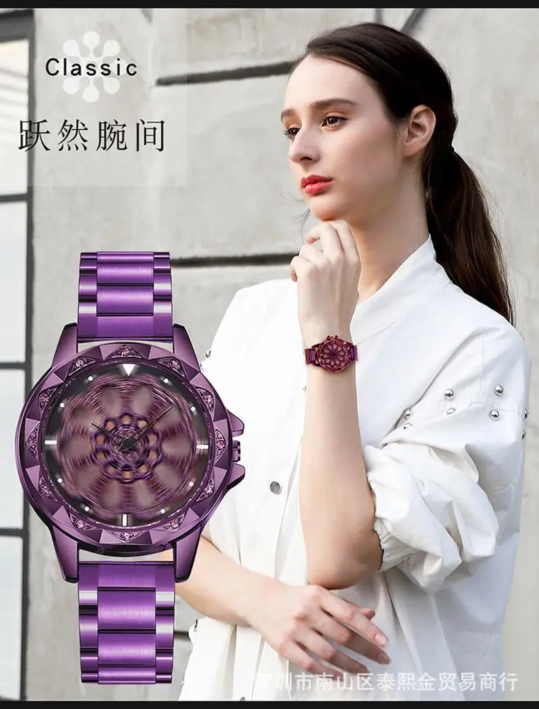 Hot Sale Women Wrist Fashion Watch Creative Luck Lady  Magnet Buckle Quartz Watch Female Rotating Dial Steel Band Luxury Watch
