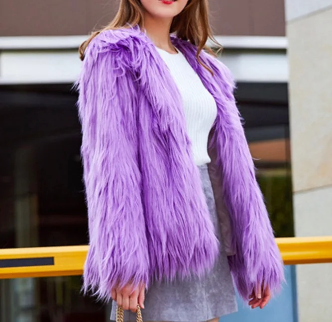 Elegant Furry Fur Coat Women Fluffy Warm Long Sleeve Female Outerwear Autumn Winter Coat Jacket Hairy Overcoat