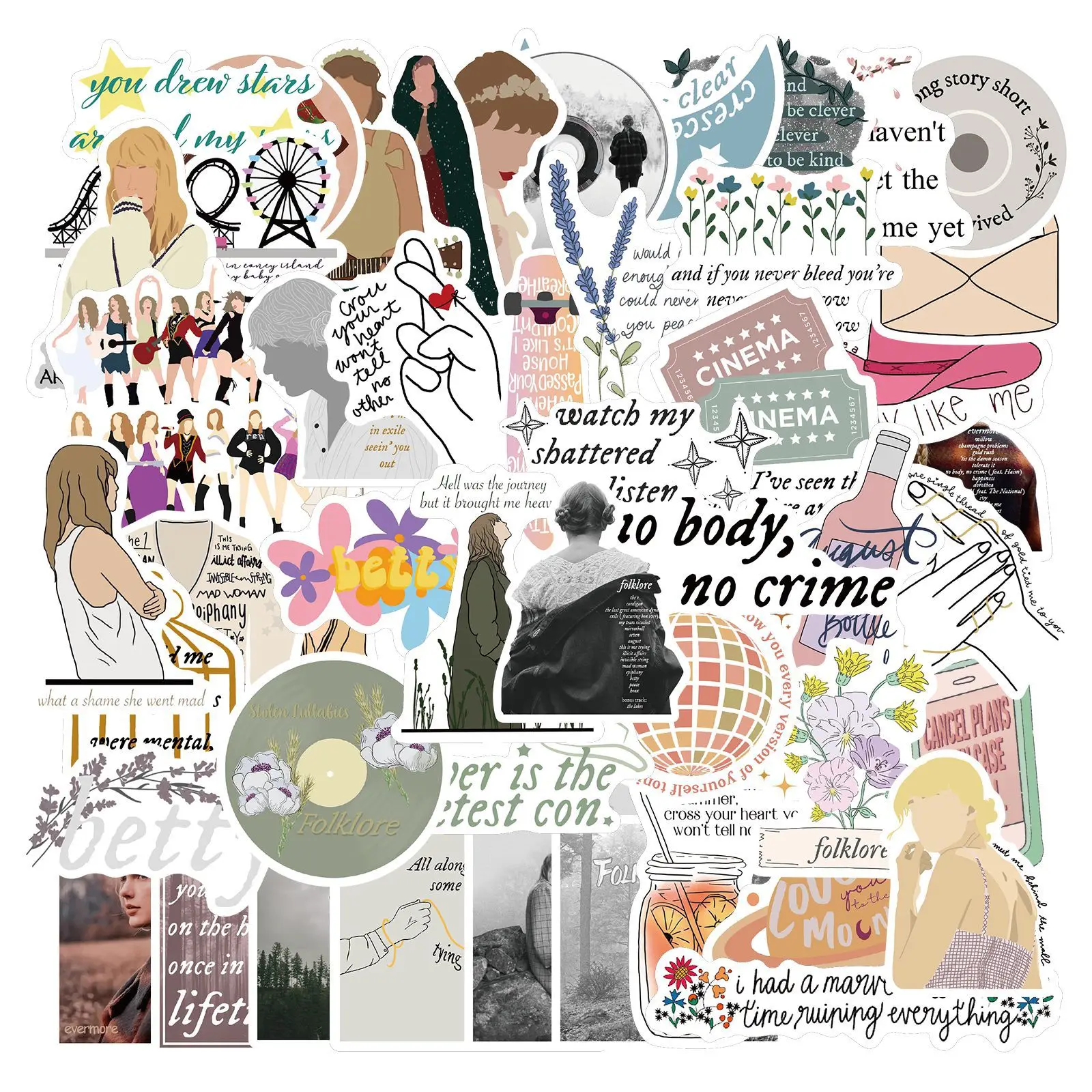 50PCS Taylor music Stickers DIY for kids dir cut Graffiti Sticker Decal for room car skateboard luggage guitar