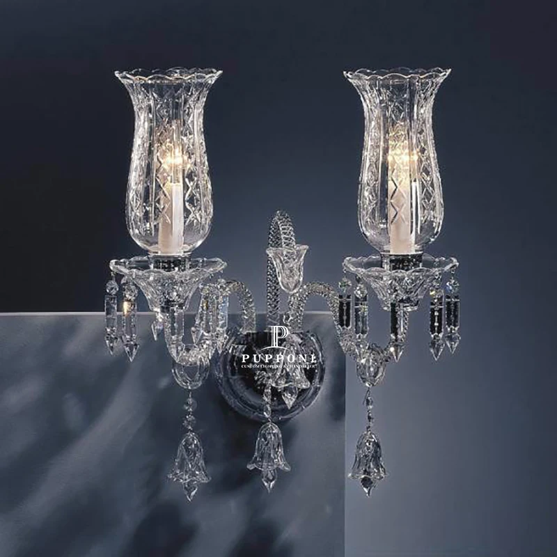 European Classic Luxury Chrome Plated Wall Lamp Indoor Bedroom Hall Corridor Glass Lampshade Crystal Decorative Wall Light