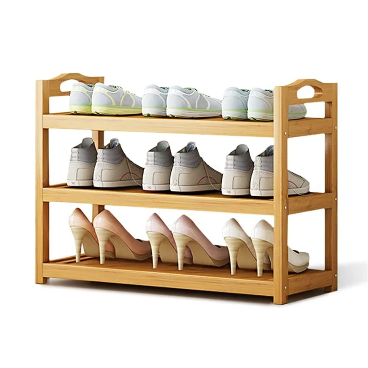 Factory price entryway 3-tier shoes storage organizer bamboo shoes display rack