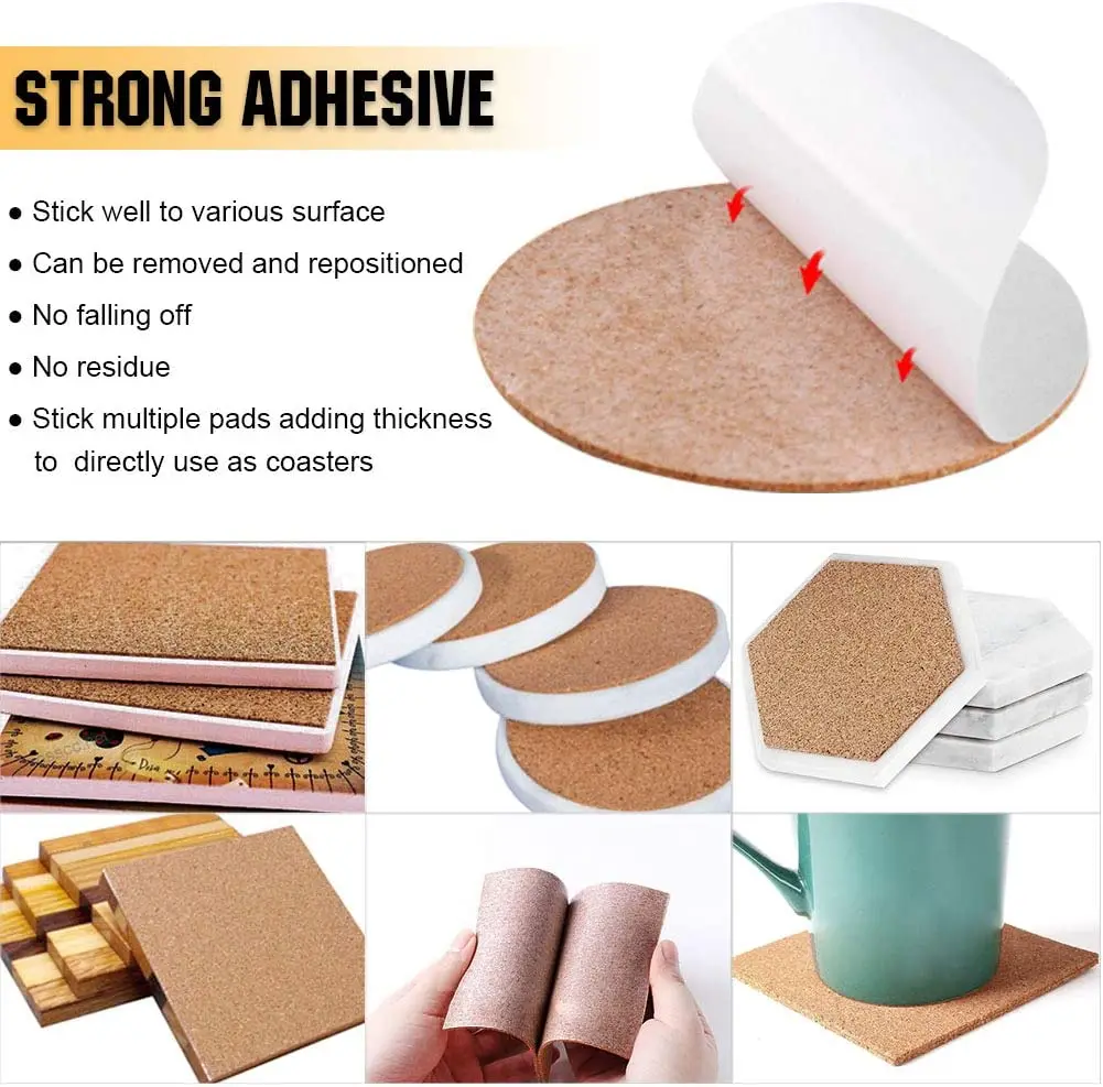 4 Inch Self Adhesive Cork Squares Cork Stick Sheets for Coasters and DIY Crafts Board Backing Sheets Mini Wall Soft Wood Tile