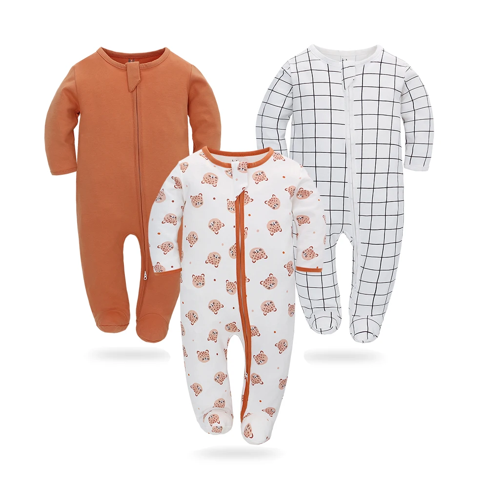 High Quality newborn Clothing  baby rompers with zipper 100% cotton long sleeve baby pajamas leg covered  baby clothes