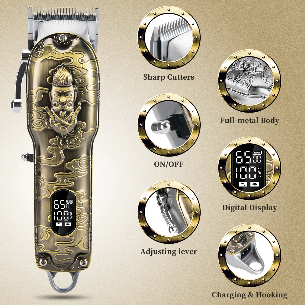 PRITECH All Metal Barber Cutting Machine Professional Mens Beard Trimmer Electric Hair Clipper