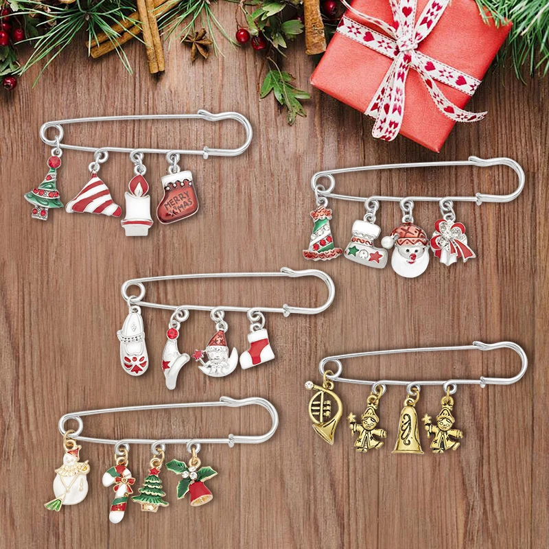 New Christmas Badges Design Custom Enamel Pin Christmas Tree Snow Man Lapel Pin Candy Socks Metal Brooch