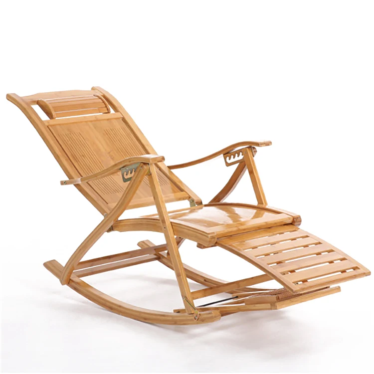 Factory  Cheap Price Adjustable Bamboo Rocking Chair Relax Chair with Stretchable Footrest and Foot Massage Leisure Chair