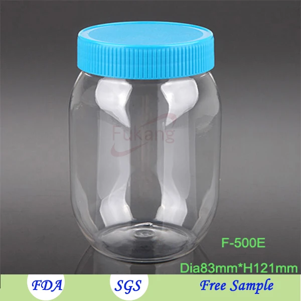 500ml Food Grade Jar Oval Shape Plastic Bottle Empty Honey Round Candy Container With Lid