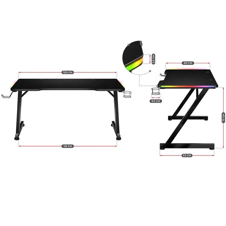 Modern Black Mesa Gamer Table Home Office Furniture Wooden Laptop PC Corner Racing RGB Gaming Computer Desk