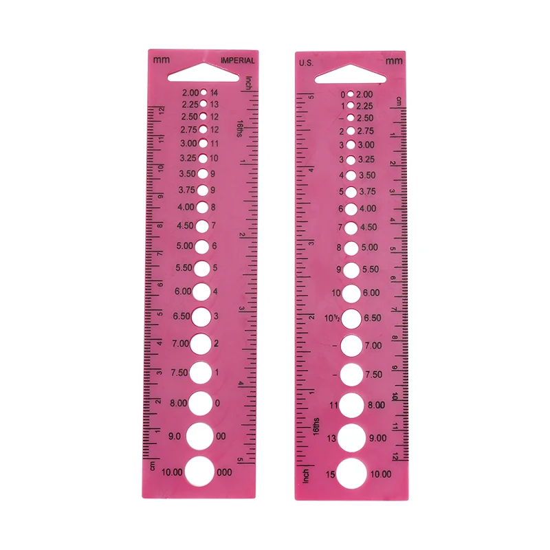 JP ABS Pink Ruler Shape Knitting Measure Tools Accessories Inch Sewing Ruler Tool Knitting Needle Gauge