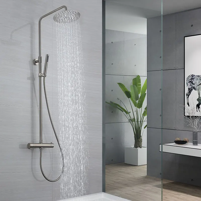 Thermostatic 2 Way Mixer Shower Set With Chrome Valve Round Head