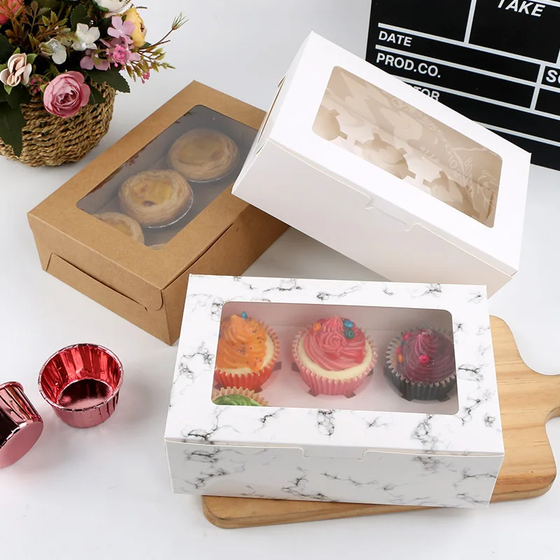 Cupcake with window 2/4/6 cupcake  dessert tier box Kraft Muffin box inner tray Factory sells cake boxes directly foodbox