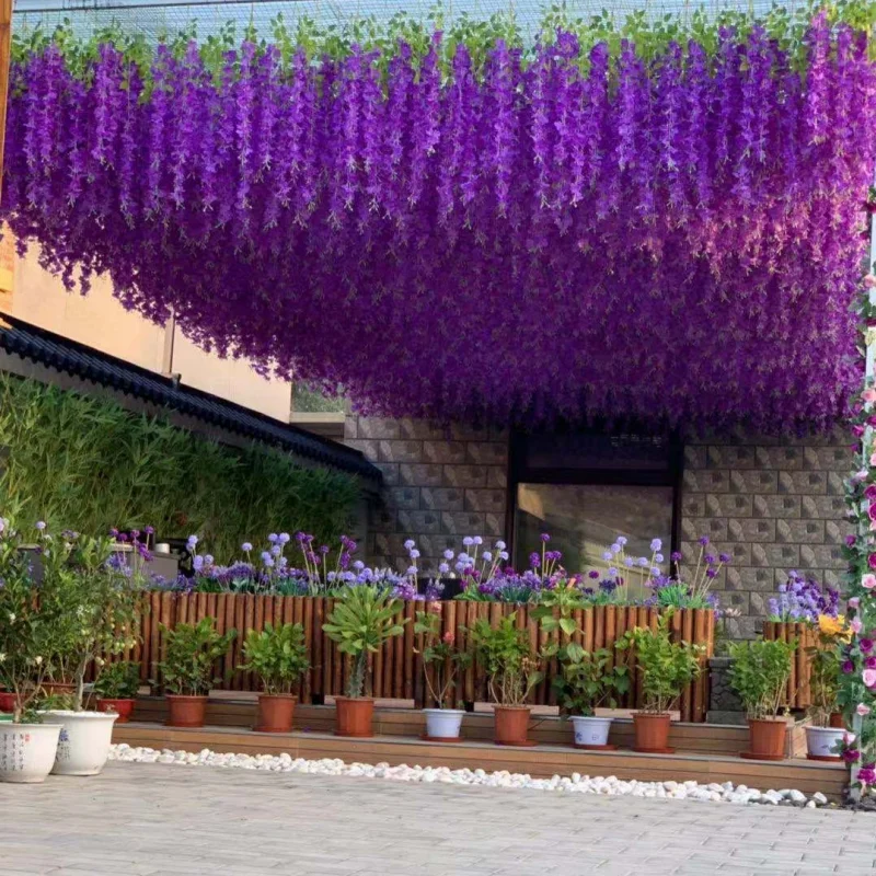 Artificial Wisteria Flowers Hanging Decor for Store Silk Wisteria Vine Home Wedding Decoration
