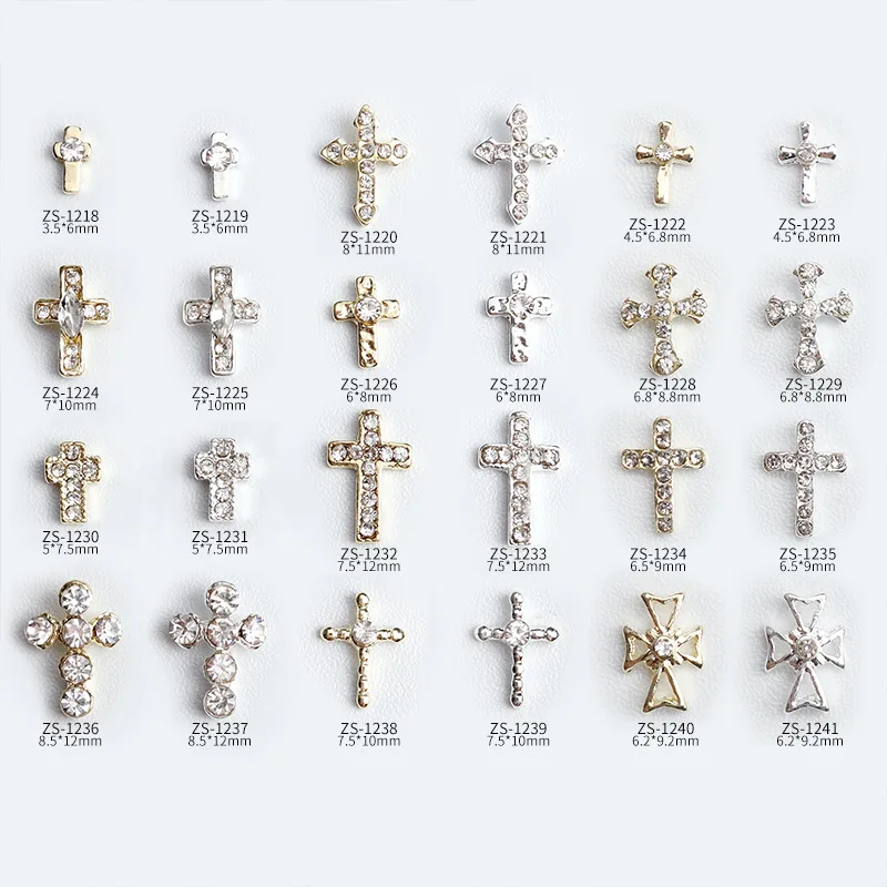 10Pcs Daily Nail Art Metal Gold Sliver Alloy Cross Jewelry Gem Simple Design Ins Trendy Cute French Acrylic Decoration  Charms