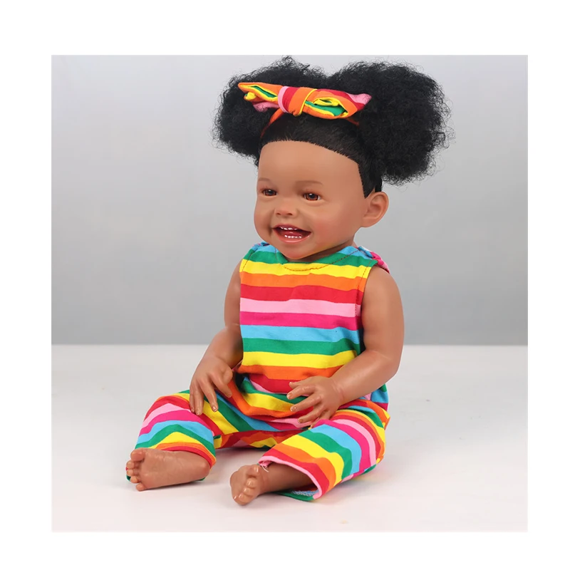 22 Inch African American Reborn Baby Doll Baby Finished Newborn Black Girl Collectible Art Doll For Christmas Gift 55-60CM
