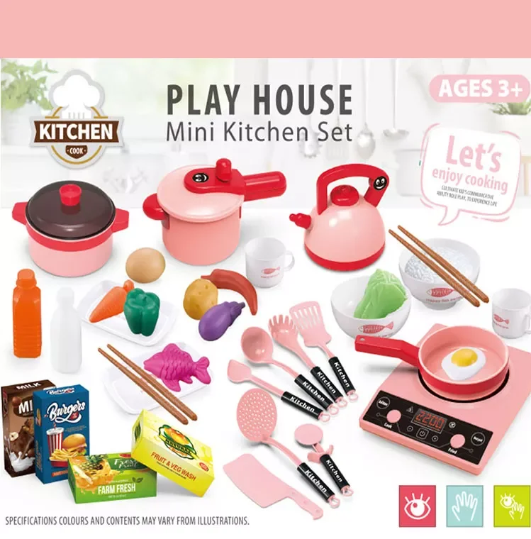 IN STOCK 36pcs accessories miniature cooking battery Toy pretend kitchen set Popular Plastic Children Kitchen Play Set For Girls
