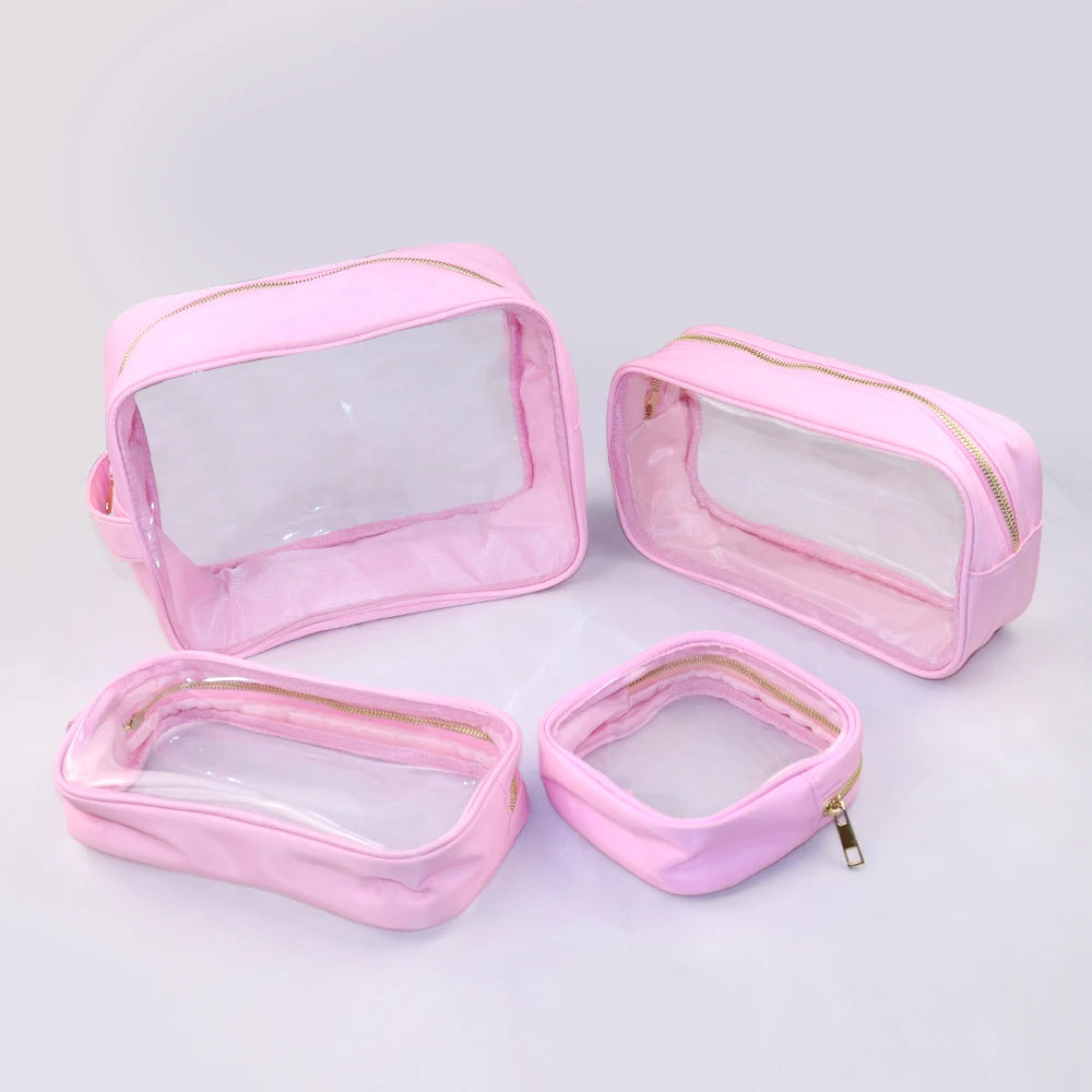 New Fancy High Quality Transparent Zipper Toiletry Bag Custom Travel Pouch Waterproof Nylon &PVC Washing Bag or Cosmetic Pouches