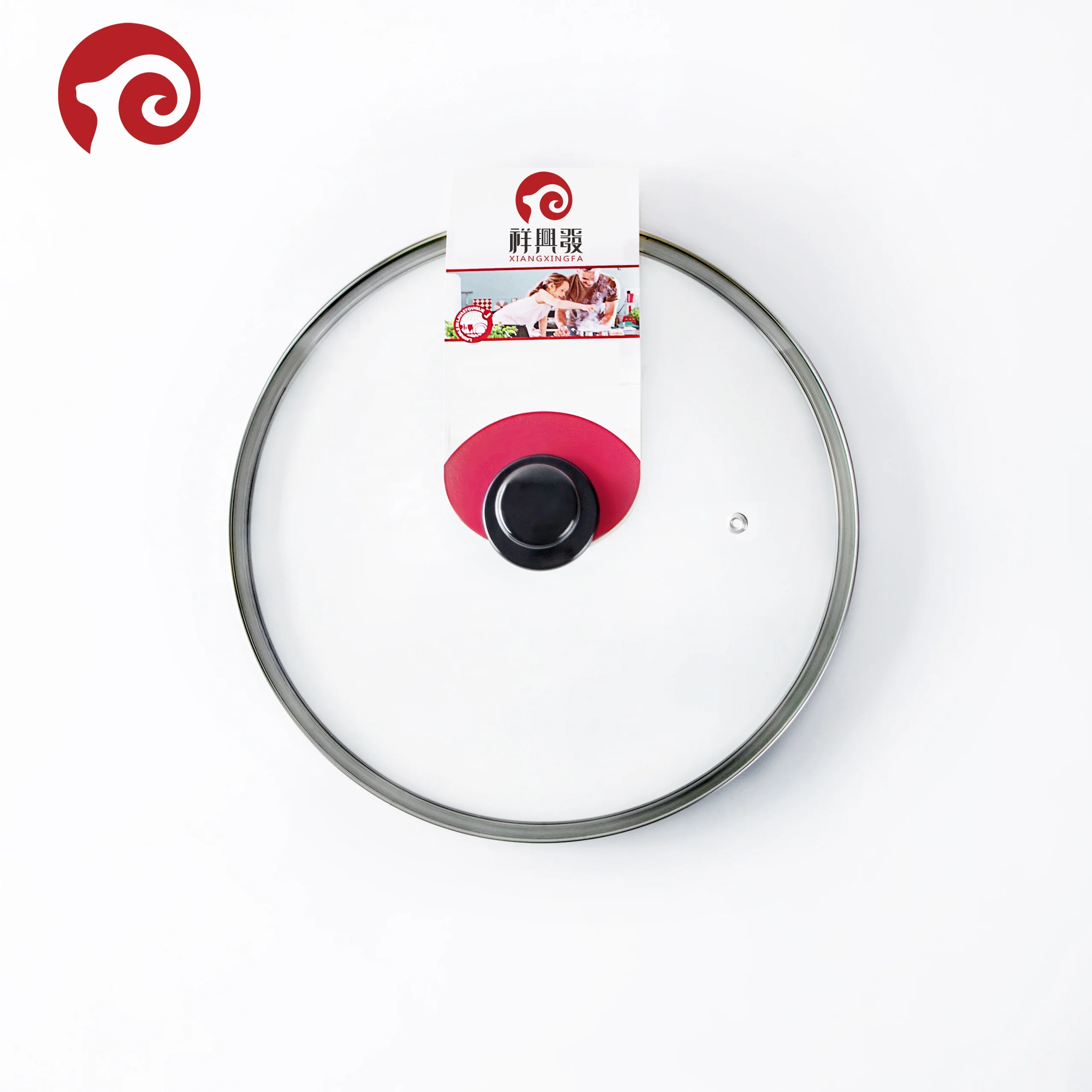 Kitchenware Cookware Glass Lid Manufacturer Tempered Glass Lid with Color Sleeve/Banderol and knob for Cookware