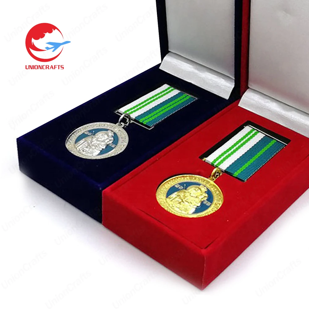 Custom made chest badge medallion 3D zinc alloy commemorative enamel metal award sport honor medal with velvet box
