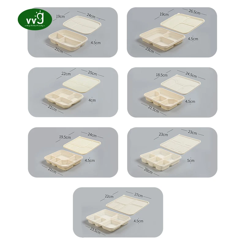 VVG corn starch disposable lunch box 5 compartment biodegradable disposable takeaway cornstarch food container with lid