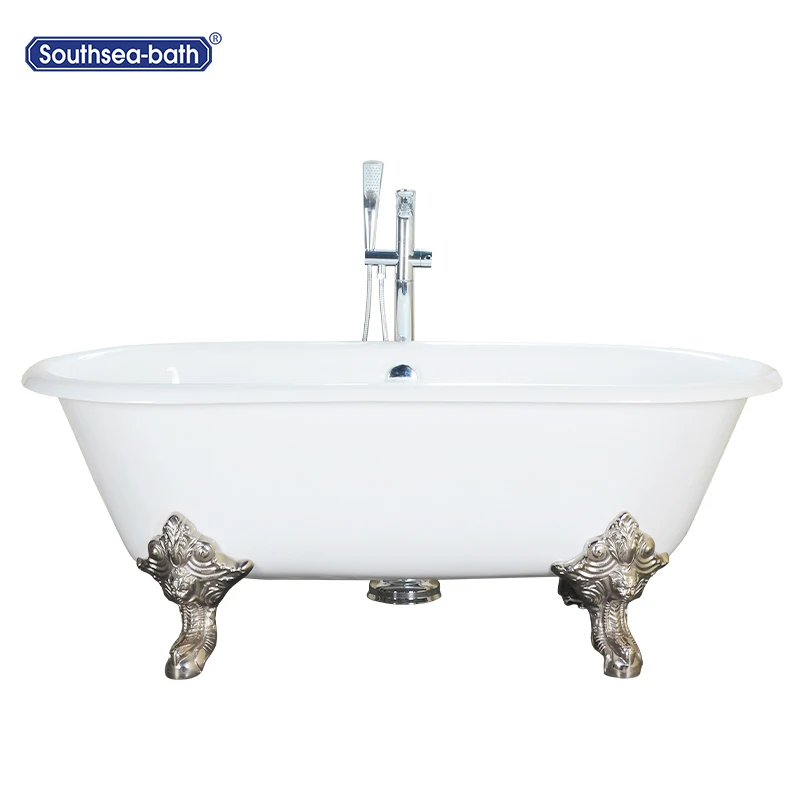 
freestanding installation cast iron material porcelain classic round ended bathtub 