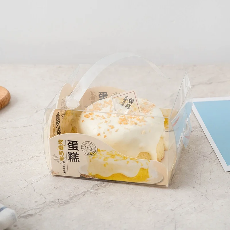 5 Inch Transparent PET Plastic Portable Cake Boxes With Cardboard Cheese Milk Cake Packing Boxe