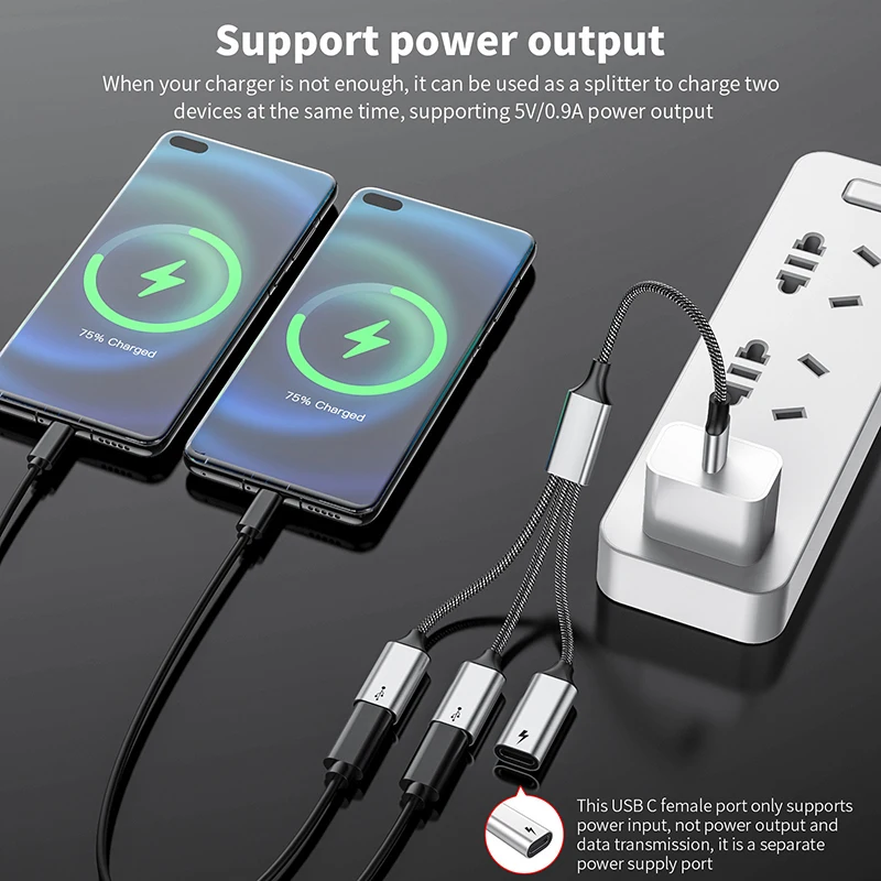 Оптовая продажа нейлоновый Плетеный Разветвитель USB C с PD 60 Вт быстрой зарядкой штекер к 3 USB-C удлинитель концентратора OTG конвертер
