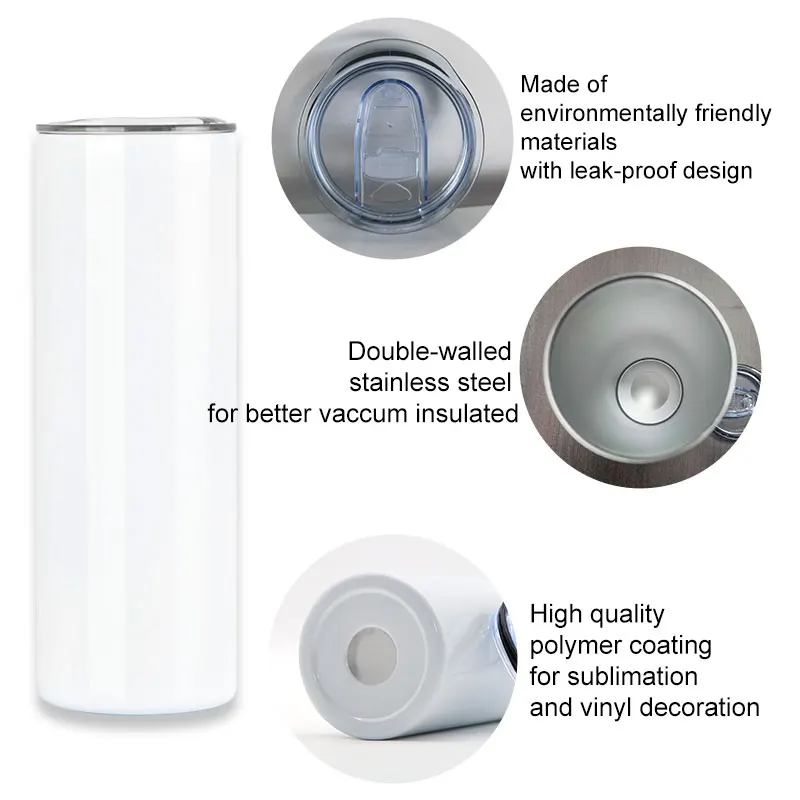 Top Seller US warehouse 20Oz White Stainless Steel Sublimation Blanks Straight Tumbler With Lid And Straw