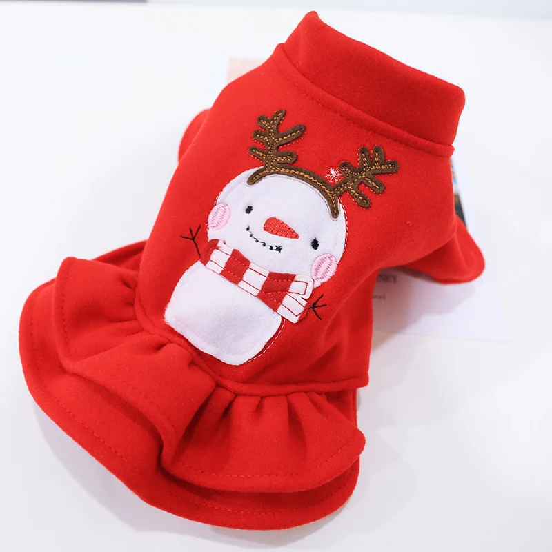 Hot Selling Christmas Sweater Dog Clothes Thick Warm Dog Christmas Dress With Snowman Pattern