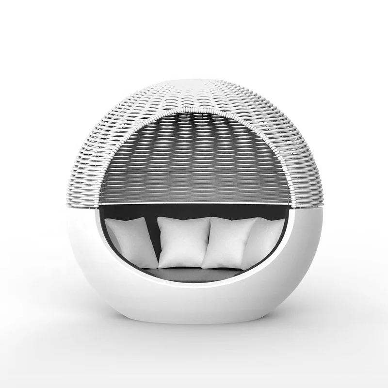 Outdoor Rattan Wicker Garden Sofa Ball Egg Shaped Chair outdoor Furniture with mattress fiberglass sunbed daybed