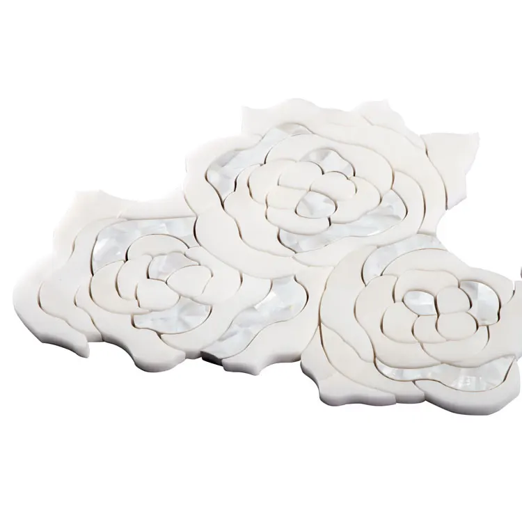 Bathroom Water-jet Waterjet White Pattern Flower Marble Mosaic Tile