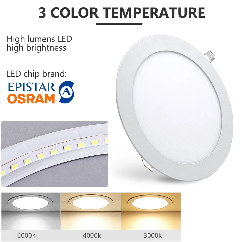 CE Factory price energy saving ip44 65-75 lm/w dimmable 9 watt round embedded led panel light